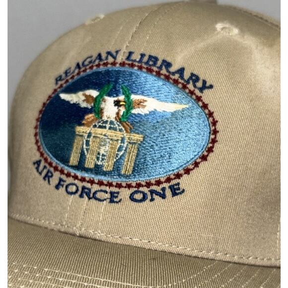 VTG Reagan Library Air Force One Cap Navy Command Caps Tan Adjustable USA Made - Picture 2 of 8